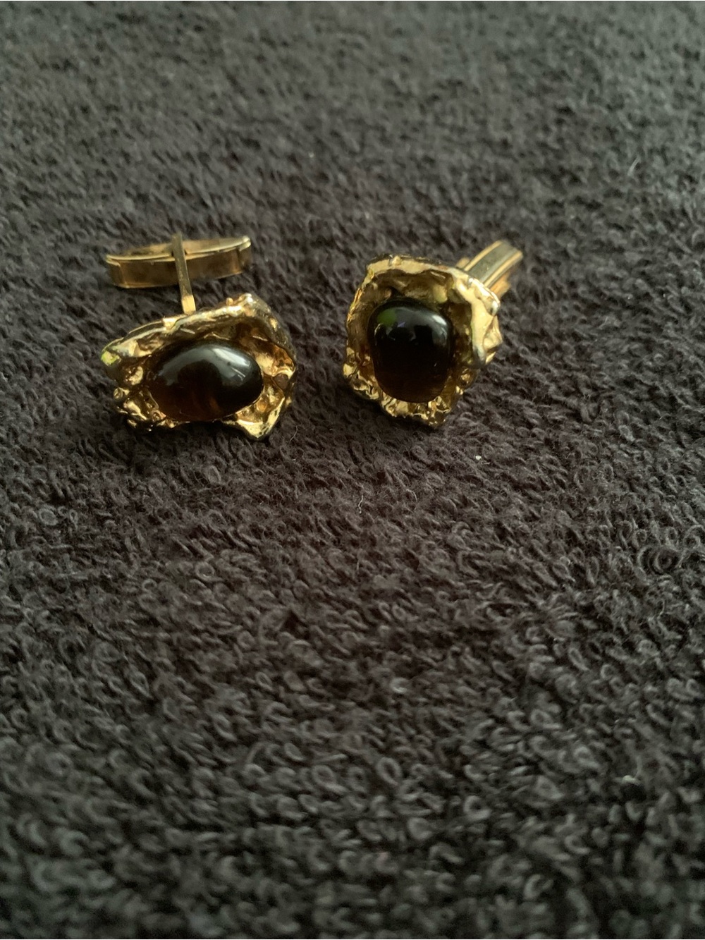 Vintage Gold-Tone Amber Stone Men's Cufflinks - Picture 2 of 7